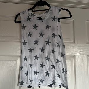 White with gray/black star muscle workout tank
